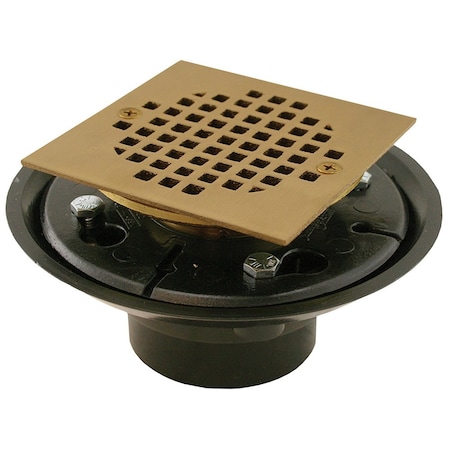 Jones Stephens 2in. x 3in. ABS Shower Drain with 2in. Brass Spud and 4in. Square Polished Brass Strainer D50153